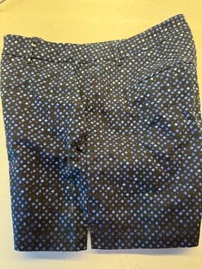 White House Black Market Black and Blue Diamond-Print Shorts